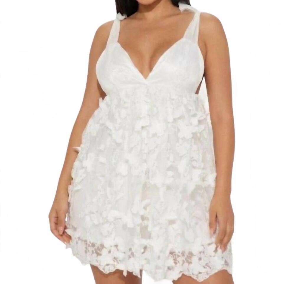 NEW KLESIS 3d butterfly applique tie shoulder dress in white